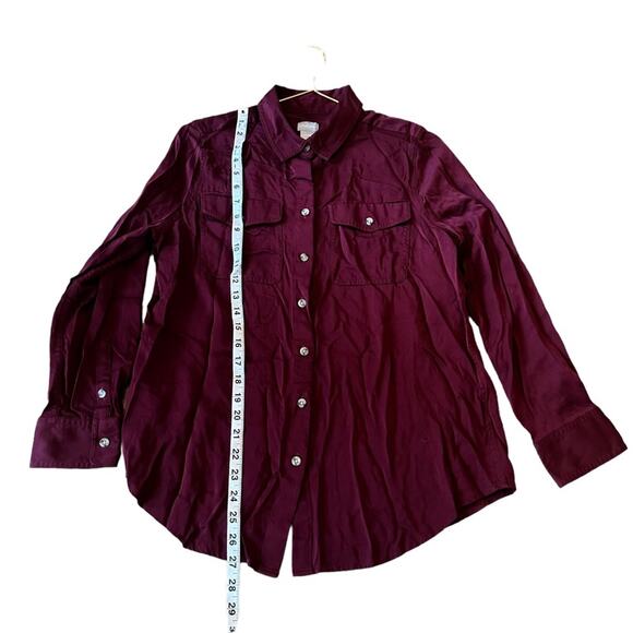 Chico's Burgundy Button-Front Long Sleeve Top - Size Medium - Picture 4 of 6